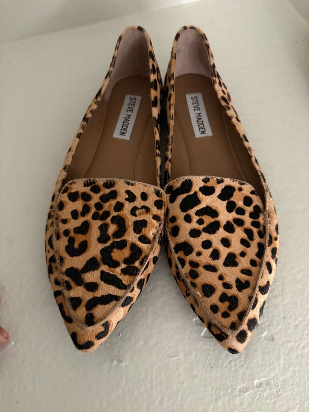 Steve Madden Women's Leopard Pointed Toe Flats - Tan and Black